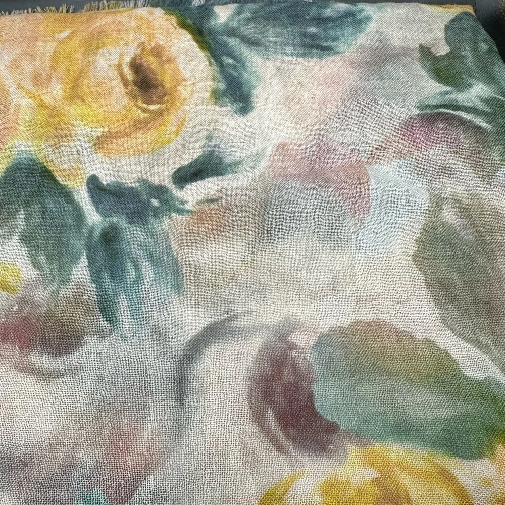 Aime Leon Dore Floral Scarf with Yellow and Green Accents Silk Wool